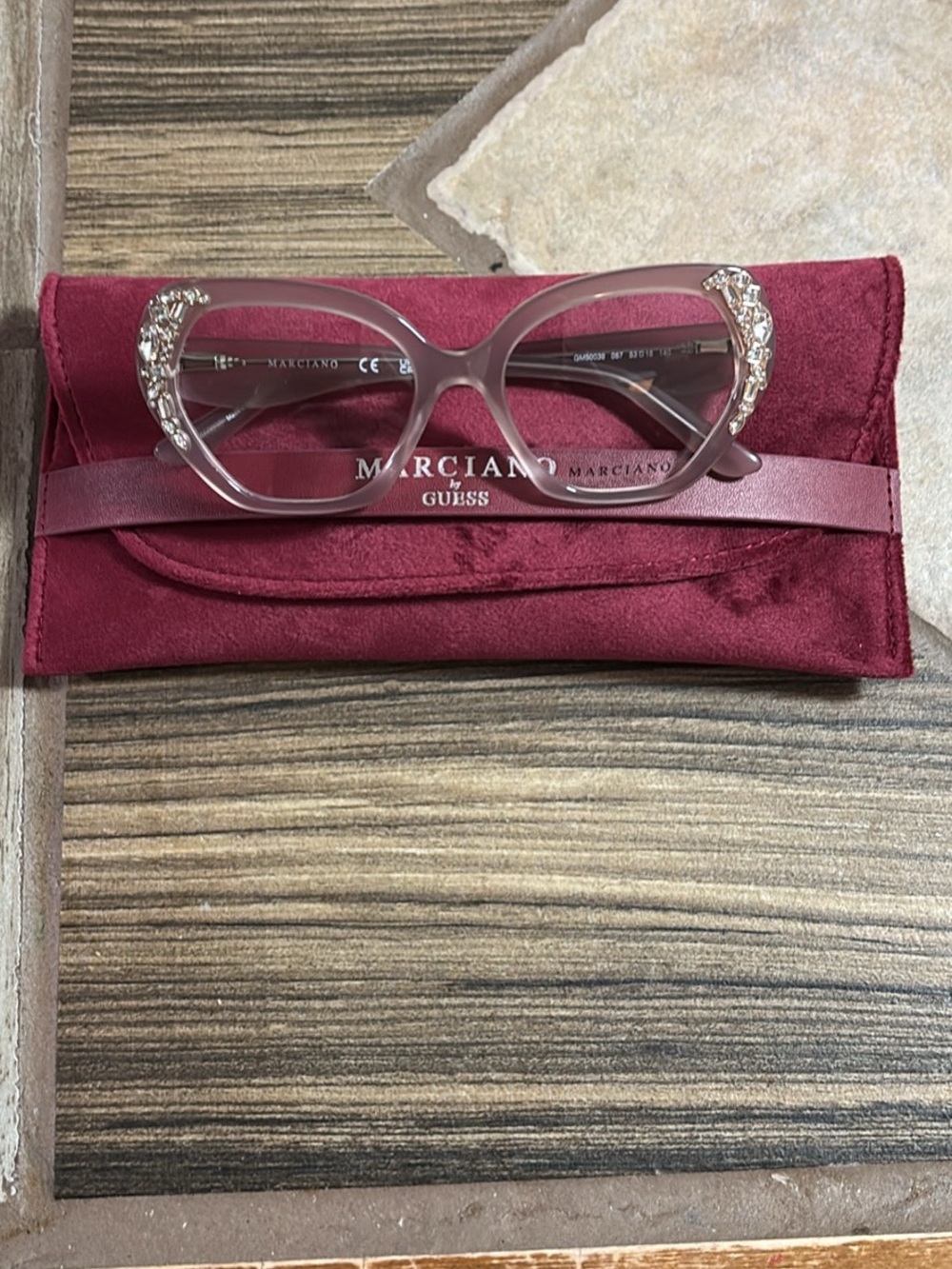 Guess by Marciano Mauve Cat-Eye Sunglasses with Crystal Accents